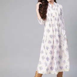 KALINI Floral Printed Mandarin Collar Cotton Pleated Kurta-image-28