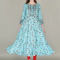 AJ ART Floral Printed Empire Tie-Up Neck Anarkali Kurta-image-8