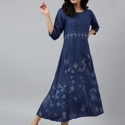 W Women Blue Floral Printed Floral Handloom Anarkali Kurta-image-26