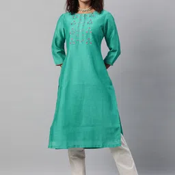 STREET 9 Women Green & Red Floral Yoke Design Kurta-image-43