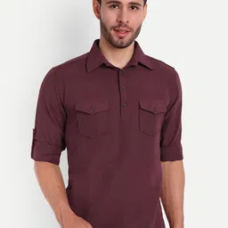 Springberry Shirt Collar Roll-up Sleeves Pathani Kurta-picture-23