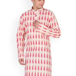 Enciger Abstarct Printed Band Collar Cotton Straight Kurta-image-31