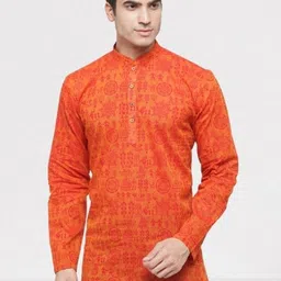 RG DESIGNERS Men Orange Thread Work Handloom Pathani Kurta-picture-38