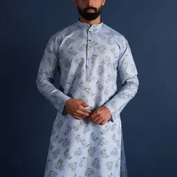 Lightpole Floral Printed Mandarin Collar Cotton Straight Kurta-picture-28