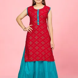 BAESD Girls Ethnic Motif Printed Cotton A-Line Kurta-image-14