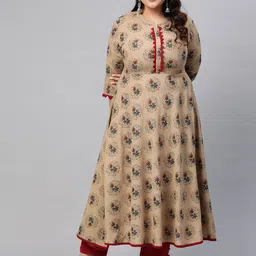 KALINI Plus Size Floral Embroidered Gotta Patti Cotton Anarkali Kurta-15