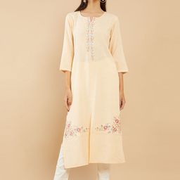 Soch Women Yellow Geometric Embroidered Gotta Patti Straight Fit Kurta-picture-3