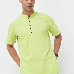 Melange by Lifestyle Mandarin Collar Cotton Straight Short Kurta-38