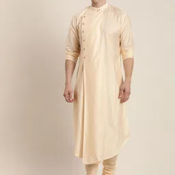SHRESTHA BY VASTRAMAY Men Cream-Coloured Angrakha Kurta-picture-0