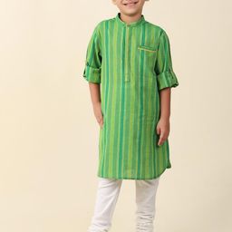 Fabindia Boys Striped Mandarin Collar Pure Cotton Straight Kurta-picture-16
