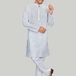 Authentics Men Checked Thread Work Pathani Kurta-17