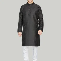 Authentics Abstract Printed Mandarin Collar Pathani Silk Kurta-picture-5