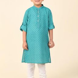 Fabindia Boys Ethnic Motifs Printed Mandarin Collar Roll-Up Sleeves Cotton Straight Kurta-13