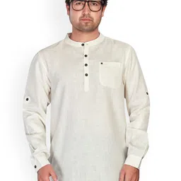 Authentics Mandarin Collar Thread Work Pure Cotton Angrakha Pathani Short Kurta-image-9