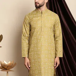 Anouk Ethnic Motifs Printed Band Collar Cotton Linen Regular Kurta-picture-52