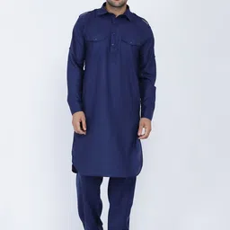 ROYAL KURTA Men Blue Pathani Kurta-34