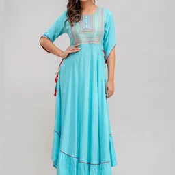 ftDiva Women Yoke Design Keyhole Neck Flared Sleeves Anarkali Kurta-picture-24
