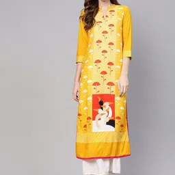 Pannkh Women Yellow  Allover Flamingo Printed Straight Kurta-image-81