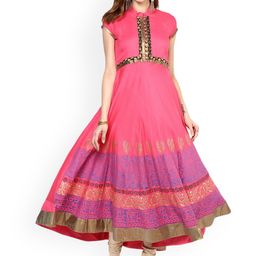 KALINI Ethnic Motifs Printed Mandarin Collar Cotton Anarkali Kurta-image-15