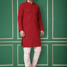 Jompers Geometric Embroidered Thread Work Mandarin Collar Long Sleeves Straight Kurta-picture-41