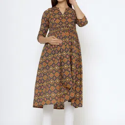 CRAFIQA Floral Printed Pure Cotton Maternity Anarkali Kurta-image-63