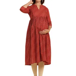 CRAFIQA Striped Pure Cotton Maternity & Nursing Pleated Anarkali Kurta-image-24