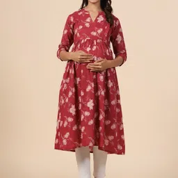 CRAFIQA Floral Printed Mandarin Collar Maternity Cotton A-Line Kurta-image-28