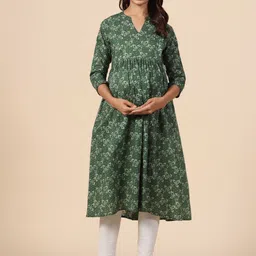 CRAFIQA Floral Printed Maternity Anarkali Pure Cotton Kurta-image-79