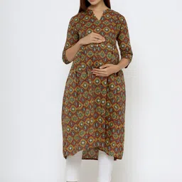 CRAFIQA  Floral Printed Pure Cotton Maternity Anarkali Kurta-image-61