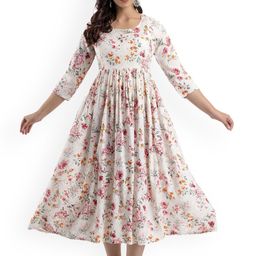 Charnest Floral Printed Round Neck Maternity A-Line Dress-image-13