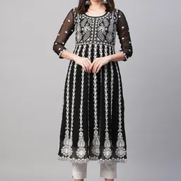 KALINI Embroidered Georgette Round Neck Chikankari Anarkali Kurta-image-15