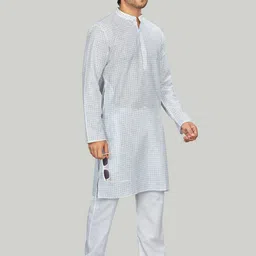 Authentics Men Checked Thread Work Pathani Kurta image 3