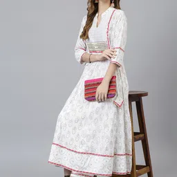 Khushal K Women White Printed Empire Design Anarkali Kurta-image-47