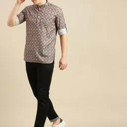 Sanwara Men Green & Peach-Coloured Floral Printed Floral Kurta-12