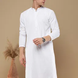 Anouk White Geometric Embroidered Chikankari Detailed Cotton Straight Kurta-image-14