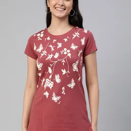 LYRA Women Multicoloured Floral Printed Extended Sleeves Anti Odour T-shirt-image-92