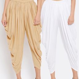 Clora Creation Women Pack of 2 Beige & White Solid Dhoti Pants-16