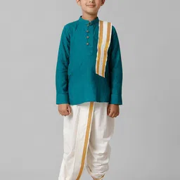 Ramraj Boys Mandarin Collar Kurta & Dhoti Pant With Angavastram-picture-54