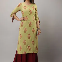 MAUKA Women Green Kurta with Palazzos-image-13