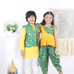 BownBee Girls Yellow Printed Regular Top with Dhoti Pants-picture-41