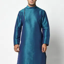 DEYANN Men Blue Dupion Silk Kurta with Dhoti Pants-39