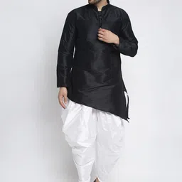 Kaifoo Men Black Dupion Silk Kurta with Dhoti Pants-picture-5