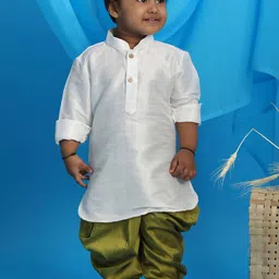 VASTRAMAY Boys White Kurta with Dhoti Pants-22