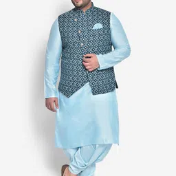 KISAH PLUS Men Blue Kurta with Dhoti Pant & With Nehru Jacket-14