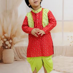 BownBee Boys Floral Printed Straight Kurta With Dhoti Pants-14