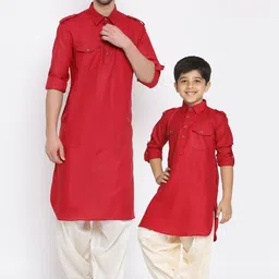 VASTRAMAY Boys Red Regular Kurta with Dhoti Pants-4