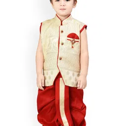 BAESD Boys Paisley Woven Design Mandarin Collar Silk Cotton Kurta with Dhoti Pants-image-23