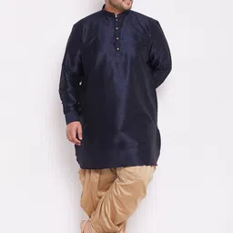 VASTRAMAY Men Navy Blue Straight Kurta with Dhoti Pants-picture-14