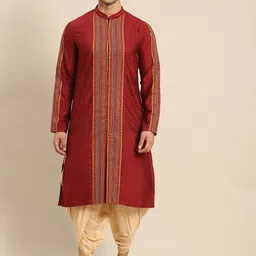 KISAH Men Striped Panelled Kurta With Dhoti Pants-image-8