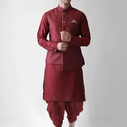 KISAH Men Maroon Kurta with Dhoti Pants With Jacket-picture-54